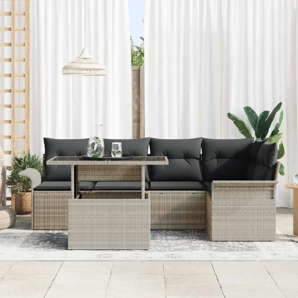 vidaXL Tuin Sofa Set 6 st Lichtgrijs poly rattan, foto 3