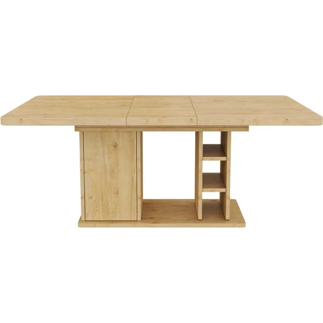 SONNENH Uitschuifbare eettafel met kast en open vakken - Eikenlook - 140–180 x 80 cm