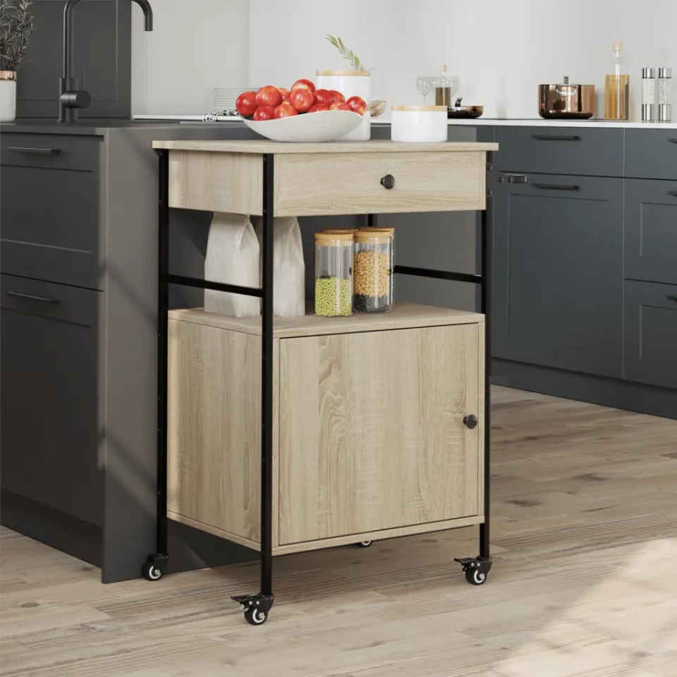 vidaXL Keukentrolley 56x43x89,5 cm bewerkt hout sonoma eikenkleurig, foto 4
