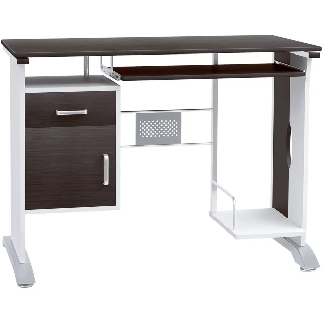 Lunpog Computerbureau - met opbergruimte - geschikt voor kleine werkplekken - 100 x 52 x 75 cm - Donkerbruin/Wit Noyer noir, Blanc, Argent