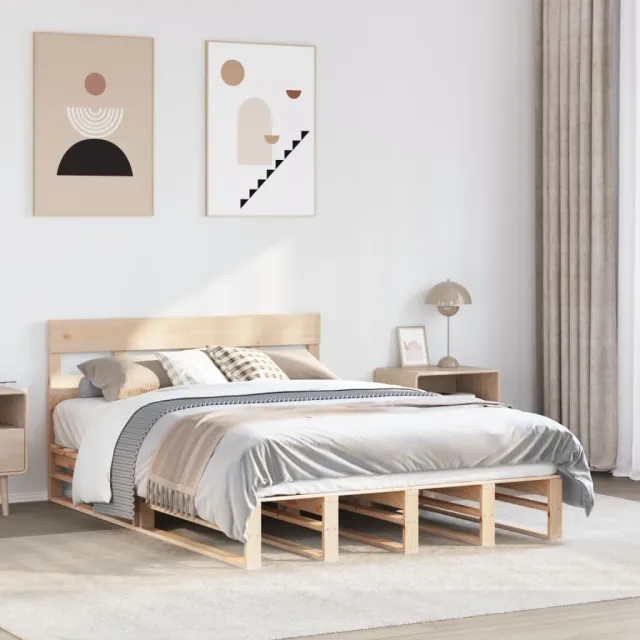 vidaXL Bedframe zonder matras massief grenenhout 135x190 cm Bruin