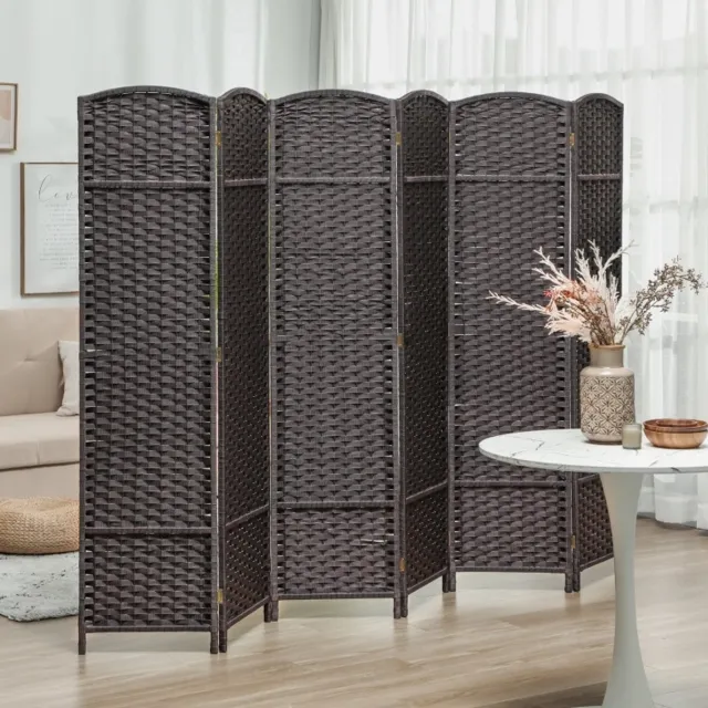 MIVRAY Kamerscherm – 6-Delig Opvouwbaar – 240 x 170 cm – Hout en Kunststof – Bruin – Afscherming Voor Woonkamer en Thuiskantoor