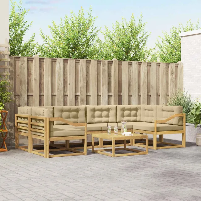 vidaXL Buiten bankenset 5 st 6-zits Wit en Beige