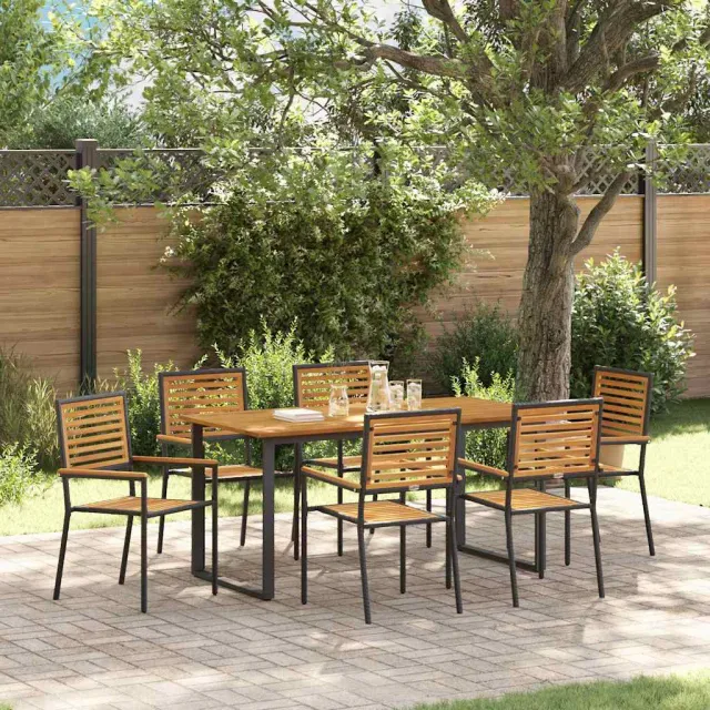 vidaXL Tuin eettafelset 7 st Zwart Massief Acaciahout, foto 2