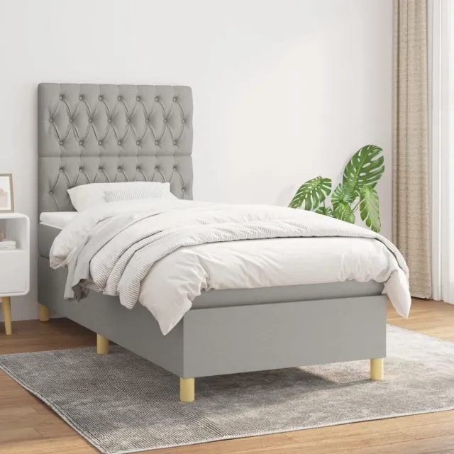 vidaXL Boxspring met matras stof lichtgrijs 100x200 cm grijs