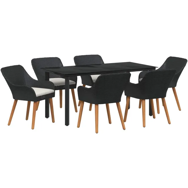 vidaXL Tuin eettafelset 7 st Zwart poly rattan