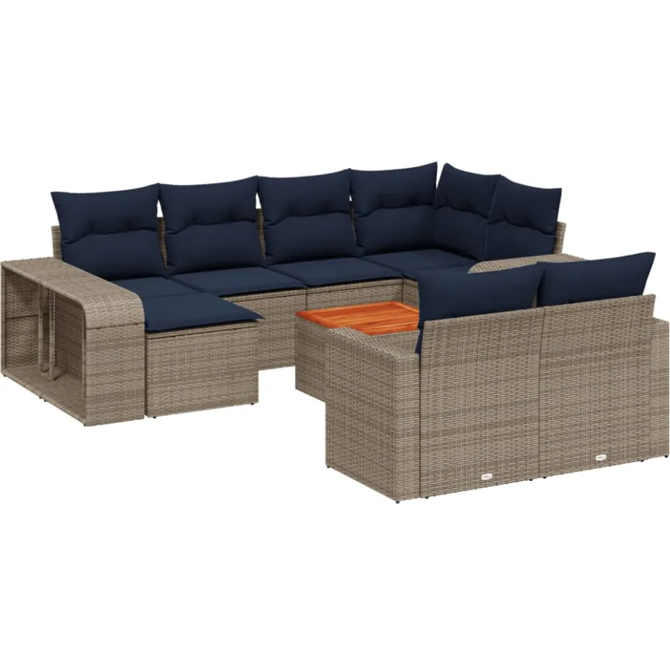 vidaXL 11-delige tuinbankset met kussens, grijs polyrotan, foto 3