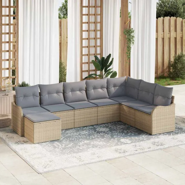 vidaXL Tuin Sofa Set 8 st Beige en Licht Grijs poly rattan, foto 2