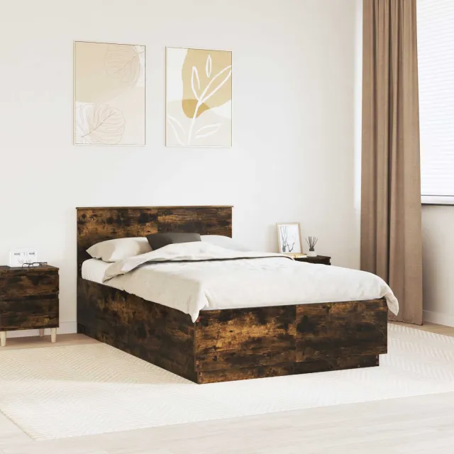 vidaXL Bedframe met hoofdeinde Gerookt eiken 120 x 190 cm Bewerkt hout Bruin