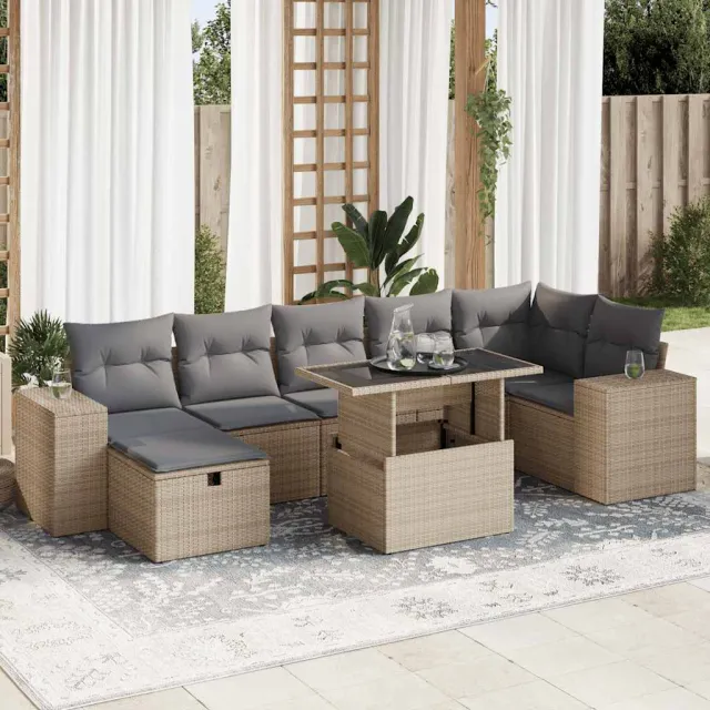 vidaXL 5-delige Loungeset met kussens poly rattan beige, foto 2