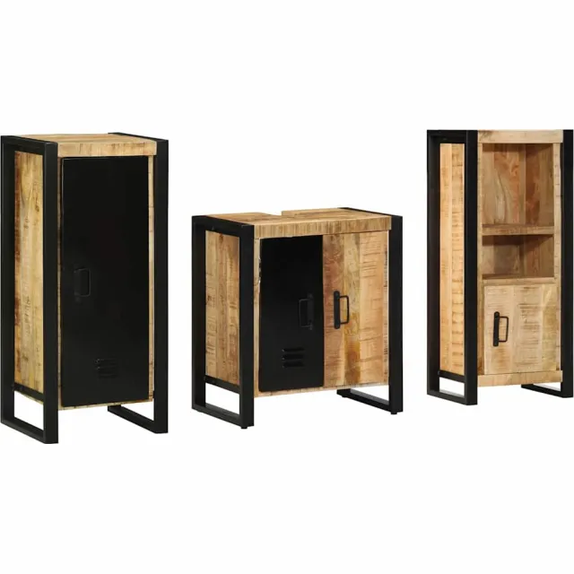 vidaXL Badkamermeubelset 3 st Bruin en zwart Massief Mango Hout
