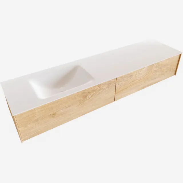 Boss & Wessing Badkamermeubel BWS Madrid Washed Oak 180x45x30 cm Mat Witte Solid Surface Wastafel Links (2 lades, 1 kraangat)