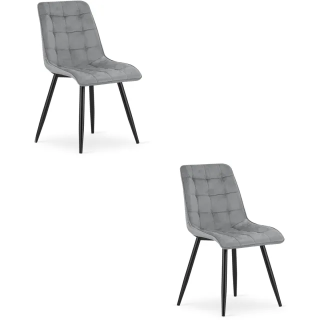 LEOBERT Set van 2 Eetkamerstoelen SPLIT – Lichtgrijs Velvet / Fluweel – Gestoffeerde Zitting – Zwarte Metalen Poten – Modern Design – Voor Eetkamer en Keuken