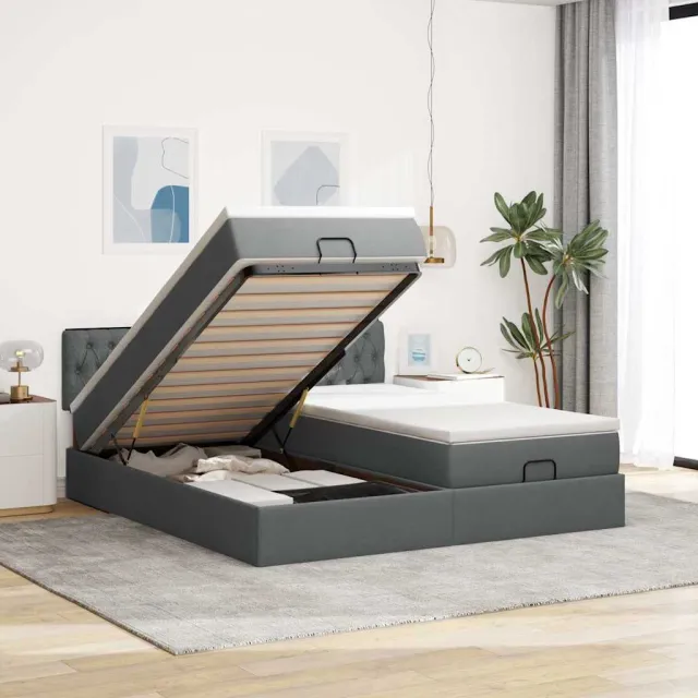 vidaXL Ottoman bed met matrassen 200x200cm stof donkergrijs grijs