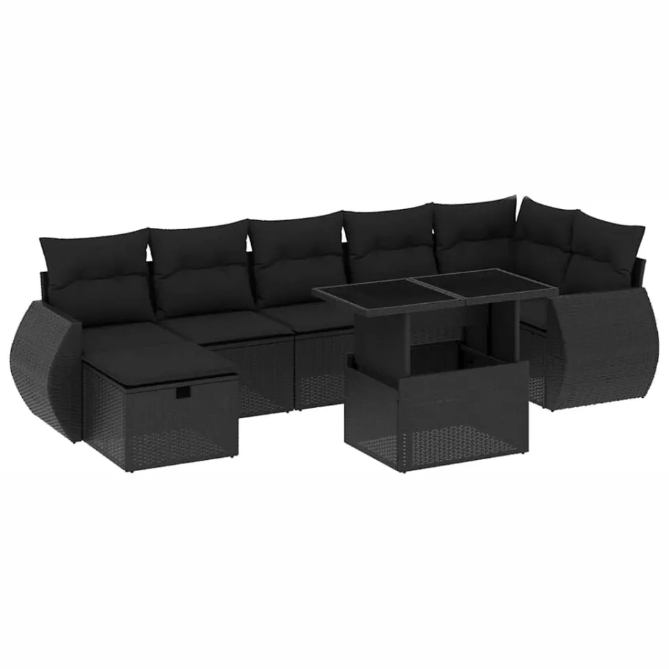 vidaXL 8-delige Loungeset met kussens poly rattan zwart, foto 3