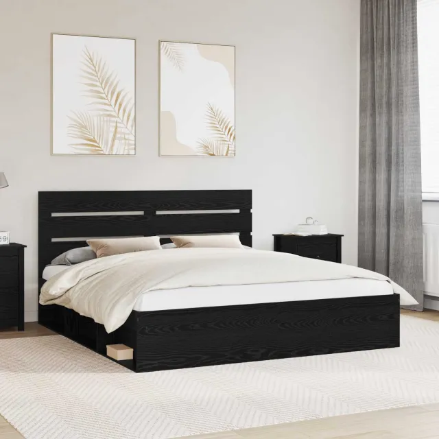 vidaXL Bedframe met hoofdeinde Zwart 200 x 200 cm Massief grenenhout