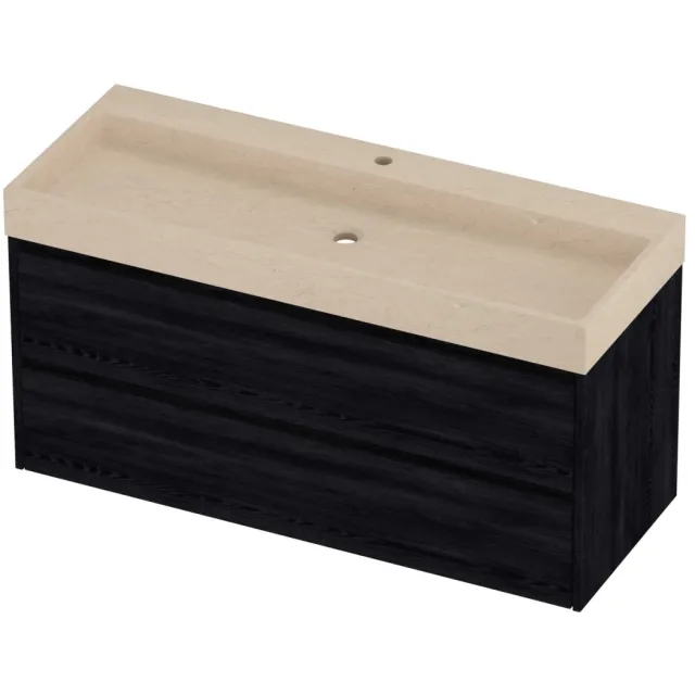 Proline Evoli Badmeubelset Hardsteen Loft 1 Kraangat Symmetrisch 120x46x62 cm Sand Stone Black Oak Eiken