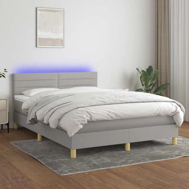 vidaXL Boxspring met matras en LED stof lichtgrijs 140x200 cm grijs
