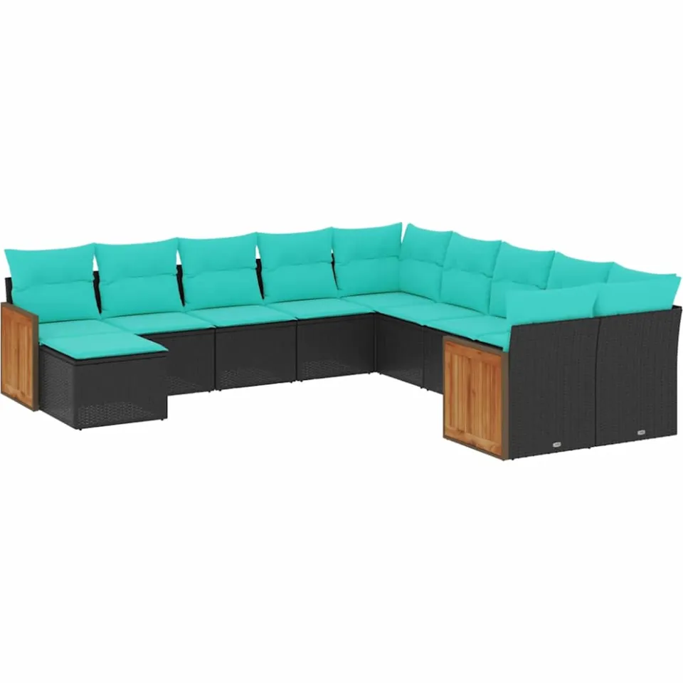 vidaXL 11-delige tuinbankset met kussens, zwart polyrotan, foto 3