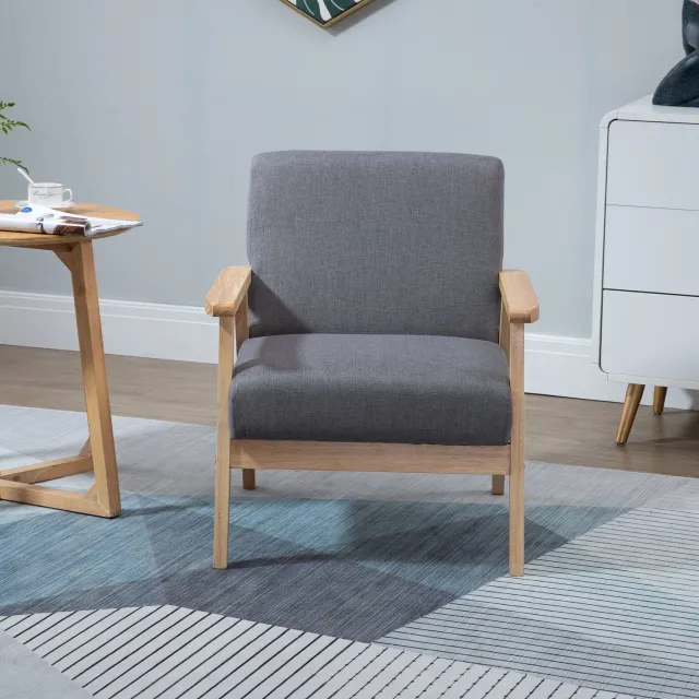 MODENUIT Fauteuil 64 x 70 x 72 cm - Met Armleuningen En Twee Kussens - Woonkamer - Hout En Stof - Grijs