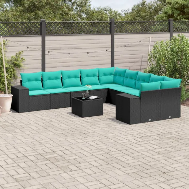 vidaXL 11-delige tuinbankset met kussens, zwart polyrotan, foto 2