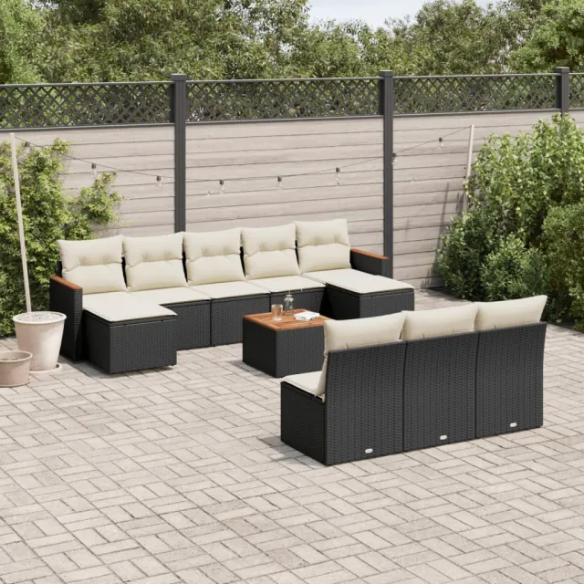 vidaXL 11-delige Loungeset met kussens poly rattan zwart, foto 2