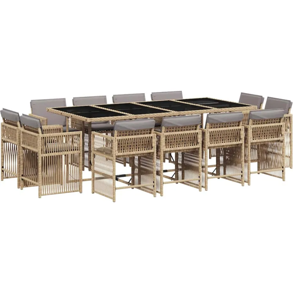 vidaXL 13-delige Tuinset met kussens poly rattan gemengd beige, foto 3