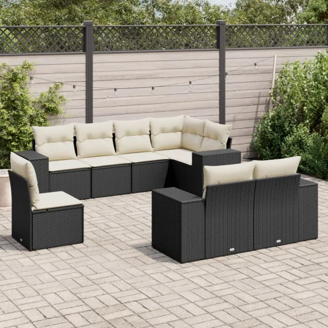 vidaXL 8-delige Loungeset met kussens poly rattan zwart, foto 2
