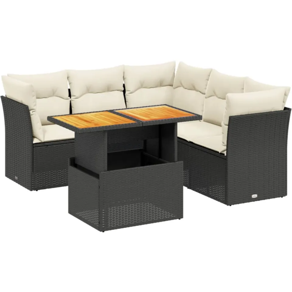 vidaXL 5-delige Loungeset met kussens poly rattan zwart