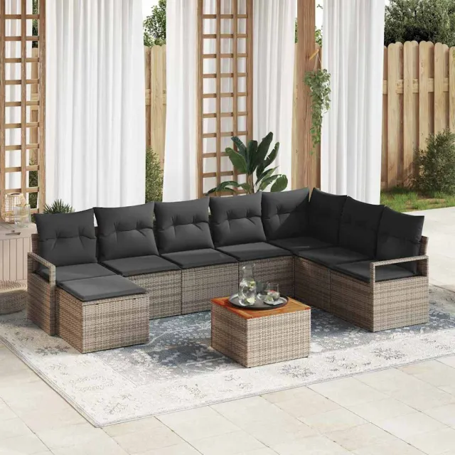 vidaXL Tuinbankenset 9 st Grijs poly rattan, foto 2