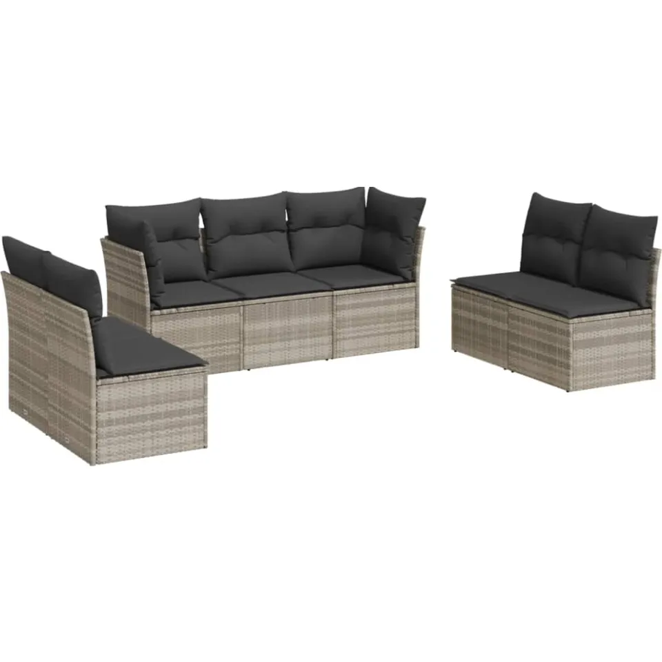 vidaXL 7-delige Loungeset met kussens poly rattan lichtgrijs grijs, foto 3