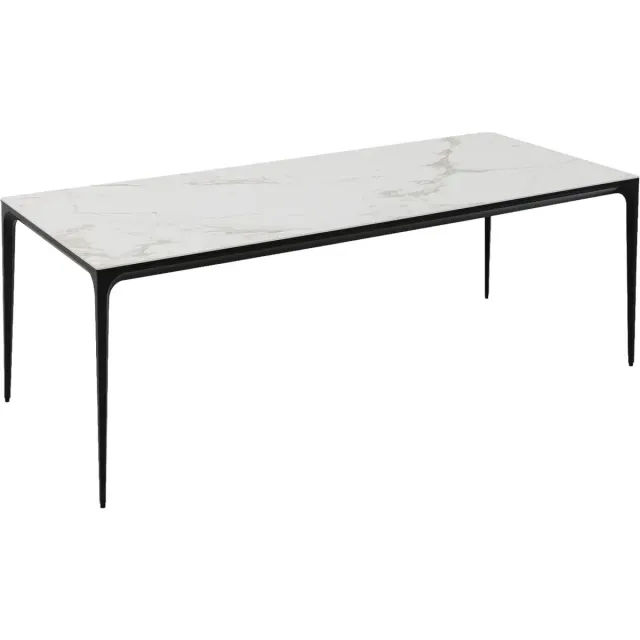 Goossens Eettafel Mundi - 220 x 74 x 100 - keramiek - wit - rechthoekig keramiek wit geaderd