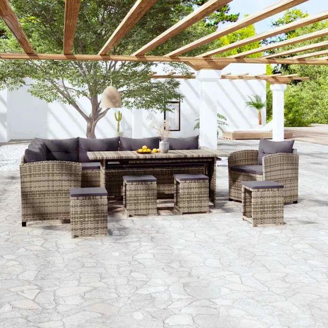 vidaXL 7-delige Loungeset met kussens poly rattan grijs, foto 2