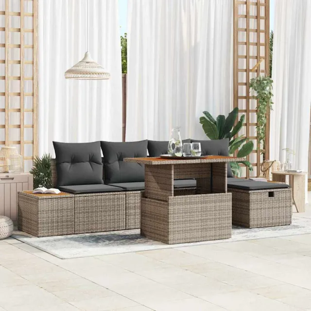 vidaXL Tuinbankenset 6 st Grijs poly rattan, foto 2