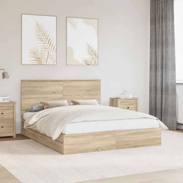 vidaXL Opslag bed met lade Sonoma Eiken 160 x 200 cm Bewerkt hout Bruin