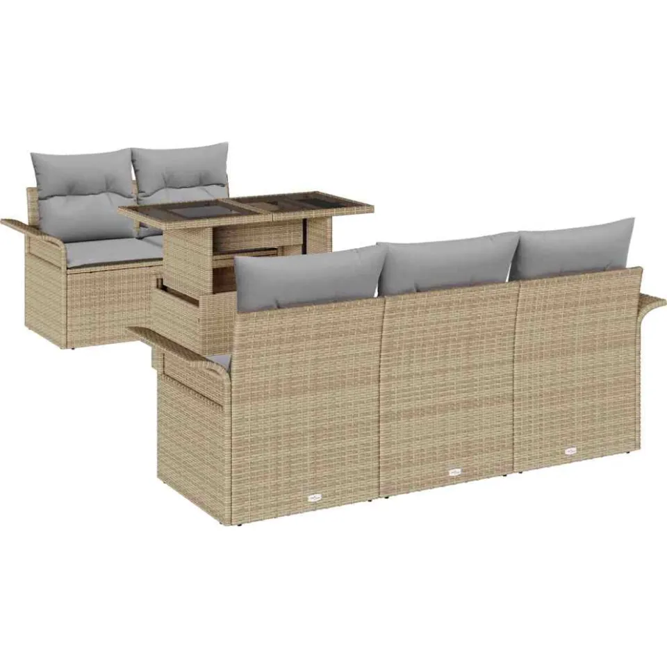 vidaXL Tuin Sofa Set 6 st Beige poly rattan, foto 4