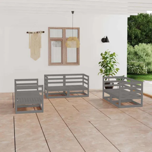 vidaXL 6-delige Loungeset massief grenenhout grijs, foto 2