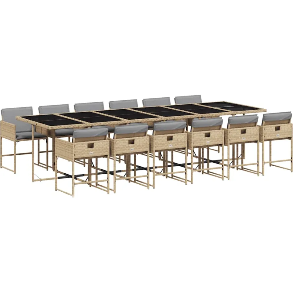 vidaXL 13-delige Tuinset met kussens poly rattan gemengd beige