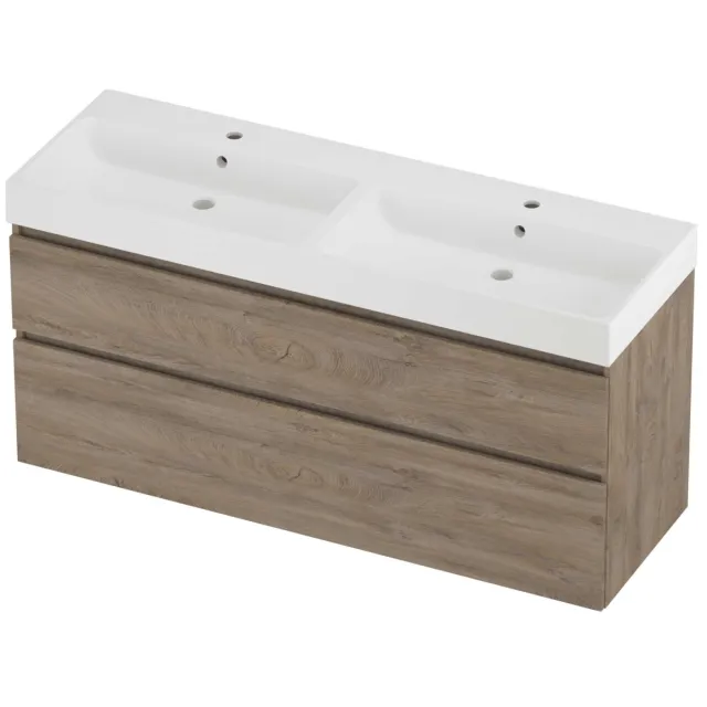 Proline Podium Badmeubelset Polystone Loft Dubbel 140x46x70 cm Mat White Raw Oak Eiken
