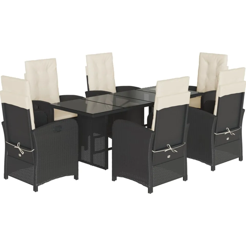vidaXL 7-delige Tuinset met kussens poly rattan zwart, foto 3