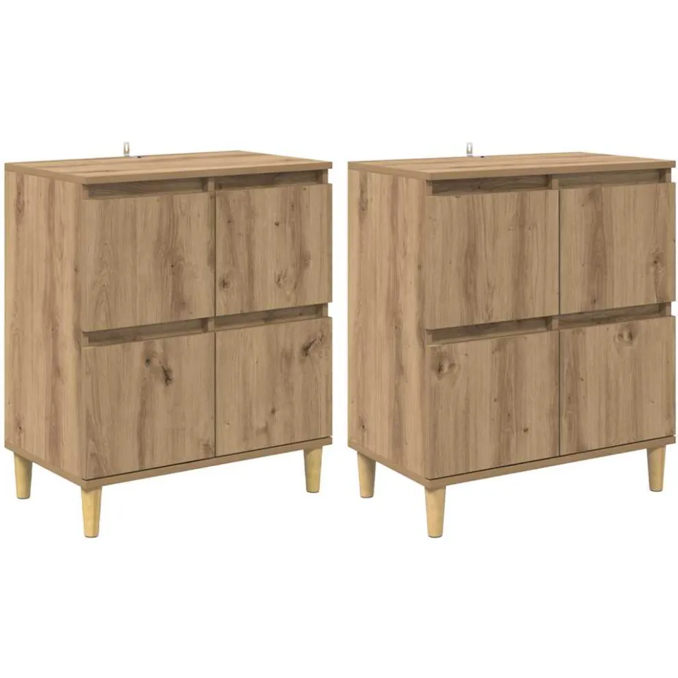 vidaXL Dressoirs 2 st Artisan Eiken 60 x 35 x 70 cm Bewerkt hout, foto 3