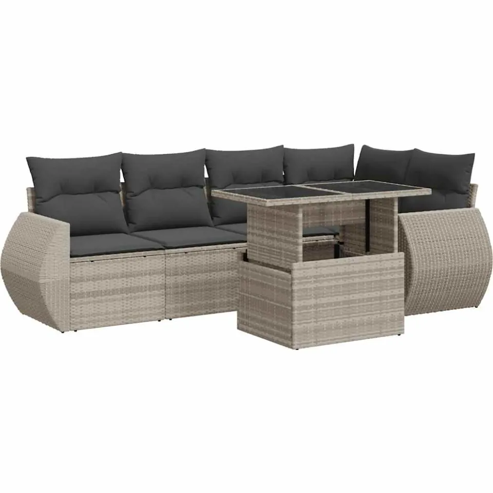 vidaXL 7-delige Loungeset met kussens poly rattan lichtgrijs grijs, foto 3
