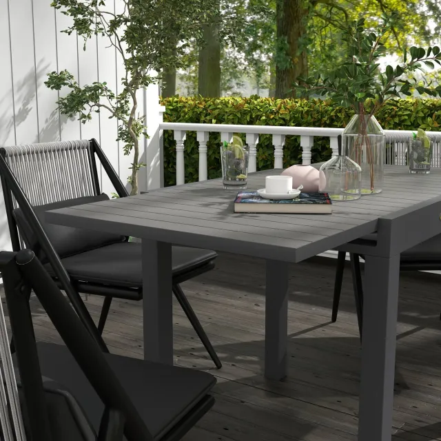 HAUSS SPOLE Tuintafel - Uitschuifbare Eettafel Voor 6 Personen En Lattenblad - Voor Balkon, Tuin En Terras - Aluminium - 81/162x80x75 Cm - Grijs