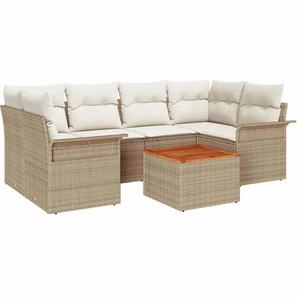 vidaXL Tuinbankenset 7 st Beige poly rattan