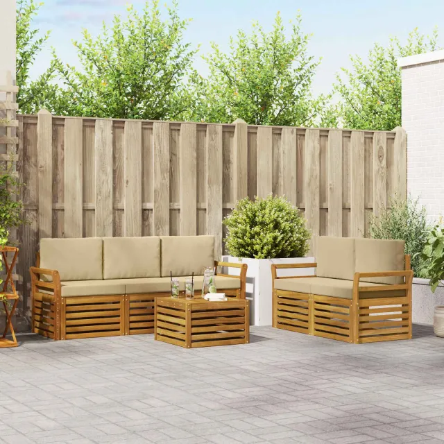 vidaXL Buiten bankenset 6 st 5-zits Natuurlijk en Beige