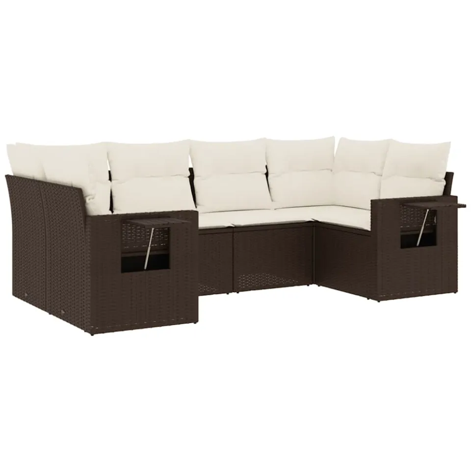 vidaXL 6-delige Loungeset met kussens poly rattan bruin, foto 3