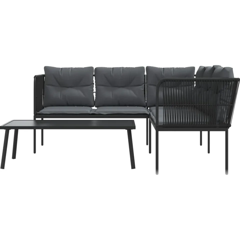 vidaXL Loungeset met kussens staal en textileen zwart, foto 4