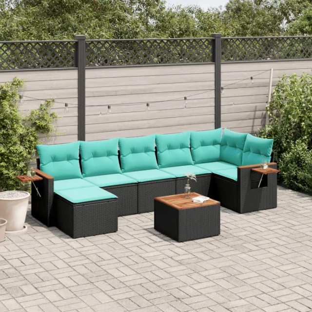 vidaXL 8-delige Loungeset met kussens poly rattan zwart, foto 2
