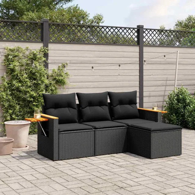 vidaXL Patio Sofa Set 3-zits Black, foto 2