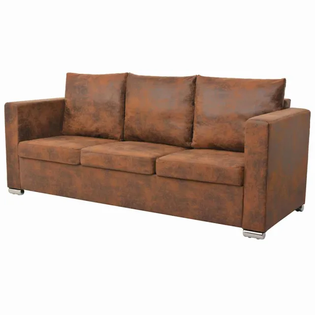 vidaXL 3-zitsbank 191x73x82 cm kunst suède leer Bruin